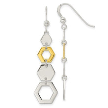 Load image into Gallery viewer, Sterling Silver and Gold-tone Polished Hexagon Dangle Earrings
