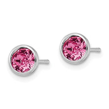 Load image into Gallery viewer, Sterling Silver Rhod-plated Polished 5mm Pink Crystal Bezel Stud Earrings
