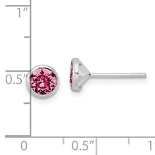 Load image into Gallery viewer, Sterling Silver Rhod-plated Polished 5mm Pink Crystal Bezel Stud Earrings
