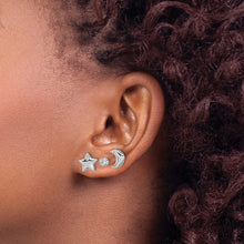 Load image into Gallery viewer, Sterling Silver Rhodium-plated CZ Moon/Star and Round Set of 3 Post Earring Set
