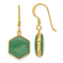 Load image into Gallery viewer, Sterling Silver Gold-plated Polished Hexagon Aventurine OR Rose Quartz Dangle Earrings
