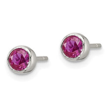 Load image into Gallery viewer, Sterling Silver Polished Pink CZ Round Bezel Stud Earrings
