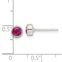 Load image into Gallery viewer, Sterling Silver Polished Pink CZ Round Bezel Stud Earrings
