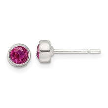 Load image into Gallery viewer, Sterling Silver Polished Pink CZ Round Bezel Stud Earrings
