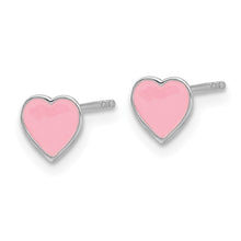 Load image into Gallery viewer, Sterling Silver Rhodium-plated Pink Enamel Heart Children&#39;s Post Earrings
