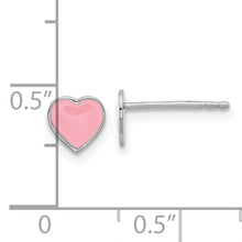 Load image into Gallery viewer, Sterling Silver Rhodium-plated Pink Enamel Heart Children&#39;s Post Earrings
