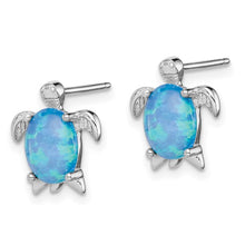 Load image into Gallery viewer, Sterling Silver Rhodium-plated Created Opal Turtle Post Earrings
