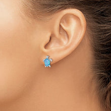 Load image into Gallery viewer, Sterling Silver Rhodium-plated Created Opal Turtle Post Earrings
