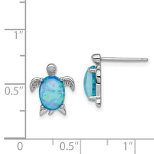 Load image into Gallery viewer, Sterling Silver Rhodium-plated Created Opal Turtle Post Earrings
