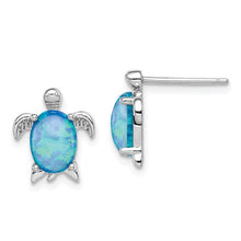 Load image into Gallery viewer, Sterling Silver Rhodium-plated Created Opal Turtle Post Earrings
