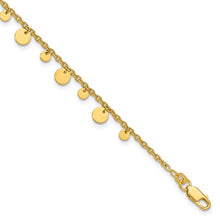 Load image into Gallery viewer, Sterling Silver Gold-tone Dangling Circle 9in Plus 1 in ext Anklet
