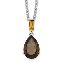 Load image into Gallery viewer, Sterling Silver with 14K Accent Rhodium-plated Smoky Quartz and Citrine Necklace
