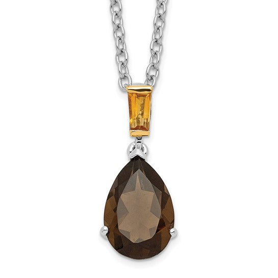 Sterling Silver with 14K Accent Rhodium-plated Smoky Quartz and Citrine Necklace