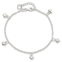 Load image into Gallery viewer, Sterling Silver Polished Puffed Heart 9in Plus1in Ext Anklet
