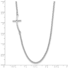 Load image into Gallery viewer, Sterling Silver Rhodium-plated Small Off-Set Sideways Curved Cross 17&#39; Necklace

