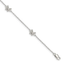 Load image into Gallery viewer, Sterling Silver Rhodium-plated Polished CZ Butterflies 6&quot; Bracelet with 1&quot; extension
