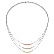 Load image into Gallery viewer, Sterling Silver Rhodium-plated Diamond-cut Gold/Rose-tone 3 Strand 18&quot; Necklace
