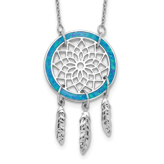 Sterling Silver Rhodium-plated Created Opal Dreamcatcher with 2
