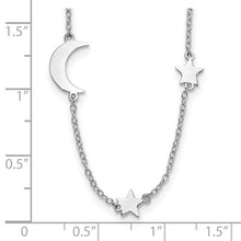 Load image into Gallery viewer, Sterling Silver Rhodium-Plated Stars and Moon with 2in Ext. Necklace
