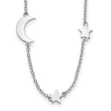 Load image into Gallery viewer, Sterling Silver Rhodium-Plated Stars and Moon with 2in Ext. Necklace
