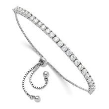 Load image into Gallery viewer, Sterling Silver Rhodium-plated CZ Adjustable Bracelet and Post Earring Set
