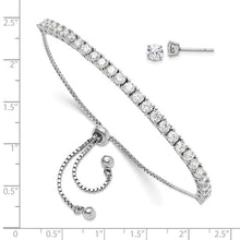 Load image into Gallery viewer, Sterling Silver Rhodium-plated CZ Adjustable Bracelet and Post Earring Set
