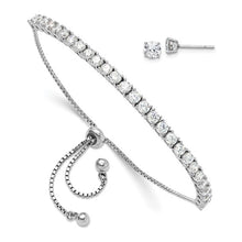 Load image into Gallery viewer, Sterling Silver Rhodium-plated CZ Adjustable Bracelet and Post Earring Set
