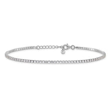 Load image into Gallery viewer, Sterling Silver Rhodium-plated 2mm CZ 9in Plus 1&quot; ext Tennis Anklet
