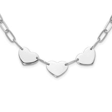 Load image into Gallery viewer, Sterling Silver Rhodium-plated Triple Heart Paperclip Link 17.5&quot; Necklace
