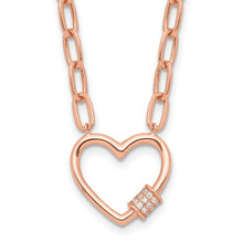 Load image into Gallery viewer, Sterling Silver Rose-tone CZ Heart Paper Clip with 2&quot; ext. 15.5&quot; Necklace
