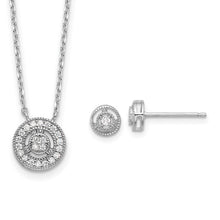 Load image into Gallery viewer, Sterling Silver Rhodium-plated CZ Circle 18&quot; with 2&quot; ext Necklace/Post Earring Set
