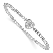 Load image into Gallery viewer, Sterling Silver Rhodium-plated Polished Beaded CZ Heart Stretch Bracelet
