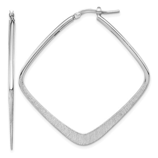 Sterling Silver Rhodium-plated Etched Square Hoop Earrings