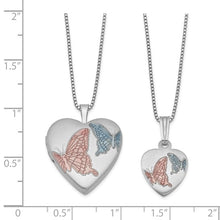 Load image into Gallery viewer, Sterling Silver Rhodium-plated Satin Enameled Butterflies Heart 18in Locket Necklace and 14in Pendant Necklace SET
