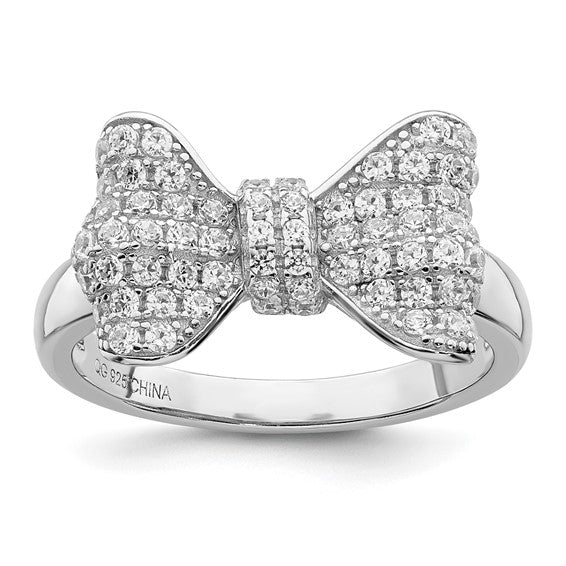 Sterling Silver Rhodium-plated 71 Stone Micro Pavé CZ Bow Ring, Size 6-8