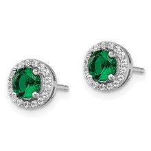 Load image into Gallery viewer, Sterling Silver Rhodium-plated 34 Stone White and Green Micro Pavé Halo CZ Post Earrings
