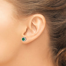 Load image into Gallery viewer, Sterling Silver Rhodium-plated 34 Stone White and Green Micro Pavé Halo CZ Post Earrings
