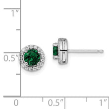 Load image into Gallery viewer, Sterling Silver Rhodium-plated 34 Stone White and Green Micro Pavé Halo CZ Post Earrings
