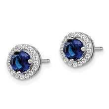 Load image into Gallery viewer, Sterling Silver Rhodium-plated 34 Stone White and Blue Micro Pavé Halo CZ Post Earrings
