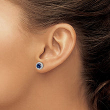 Load image into Gallery viewer, Sterling Silver Rhodium-plated 34 Stone White and Blue Micro Pavé Halo CZ Post Earrings
