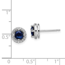 Load image into Gallery viewer, Sterling Silver Rhodium-plated 34 Stone White and Blue Micro Pavé Halo CZ Post Earrings
