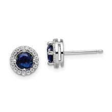 Load image into Gallery viewer, Sterling Silver Rhodium-plated 34 Stone White and Blue Micro Pavé Halo CZ Post Earrings
