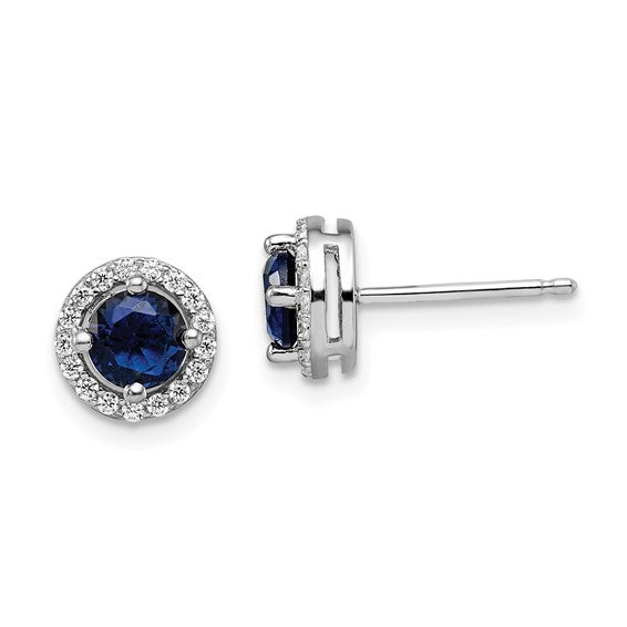 Sterling Silver Rhodium-plated 34 Stone White and Blue Micro Pavé Halo CZ Post Earrings