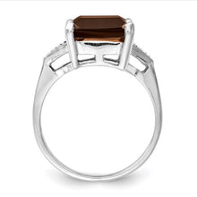 Load image into Gallery viewer, Sterling Silver Rhodium Smoky Quartz and Diamond Ring, Sizes 6-8
