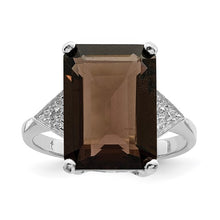 Load image into Gallery viewer, Sterling Silver Rhodium Smoky Quartz and Diamond Ring, Sizes 6-8
