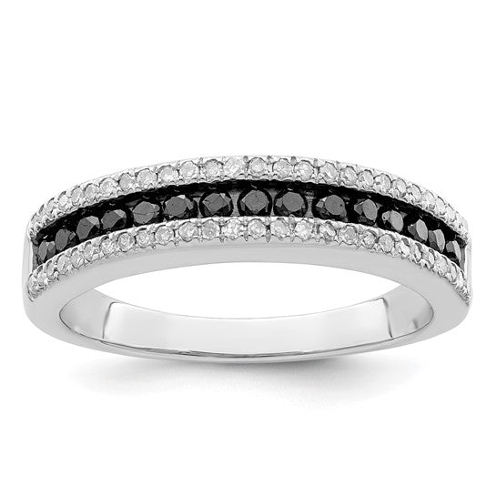 Sterling Silver Rhodium-plated 0.53cttw Natural Black and White Diamond Band, Sizes 6-8