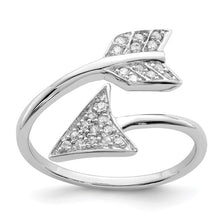 Load image into Gallery viewer, Sterling Silver Rhodium-plated Adjustable Polished CZ Arrow Ring
