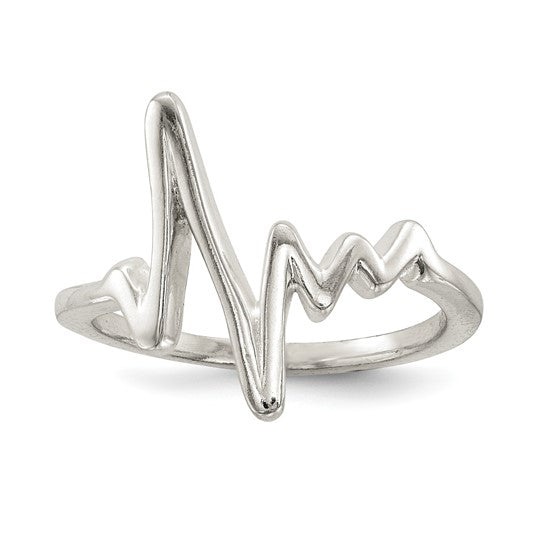 Sterling Silver Polished Fancy Heartbeat Ring, Sizes 6-8