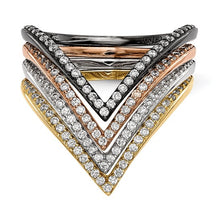 Load image into Gallery viewer, Sterling Silver Rhodium and Black-plate, Gold and Rose-tone CZ 4 Ring Set, Sizes 6-8
