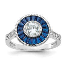 Load image into Gallery viewer, Sterling Silver Synthetic Green OR Blue Spinel &amp; CZ Ring, Sizes 6-8
